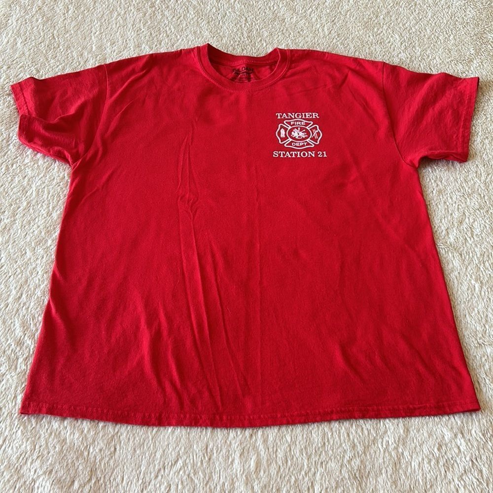 Tanger fire station 21 red short sleeve shirt size XL - Picture 3 of 16
